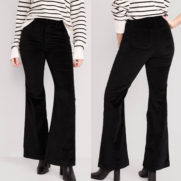 NWT Old Navy Extra High-Waisted Velvet Trouser Flare Pants Black Size 0 Office - Picture 1 of 16